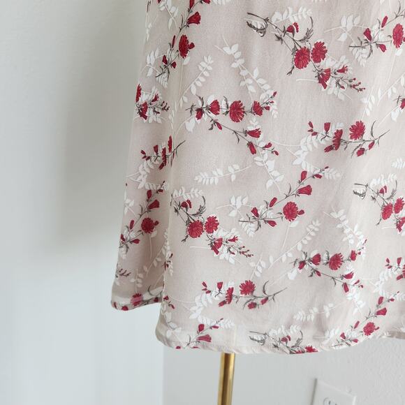 Vintage 90s Ann Tjian for Kenar Rayon Floral Mini Skirt Lined Beige Red 8 - Picture 3 of 8